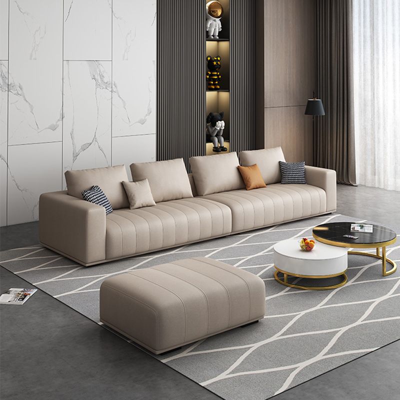 Modern Faux Leather Tuxedo Arm Standard Sofa with Bolster Pillows for Living Room