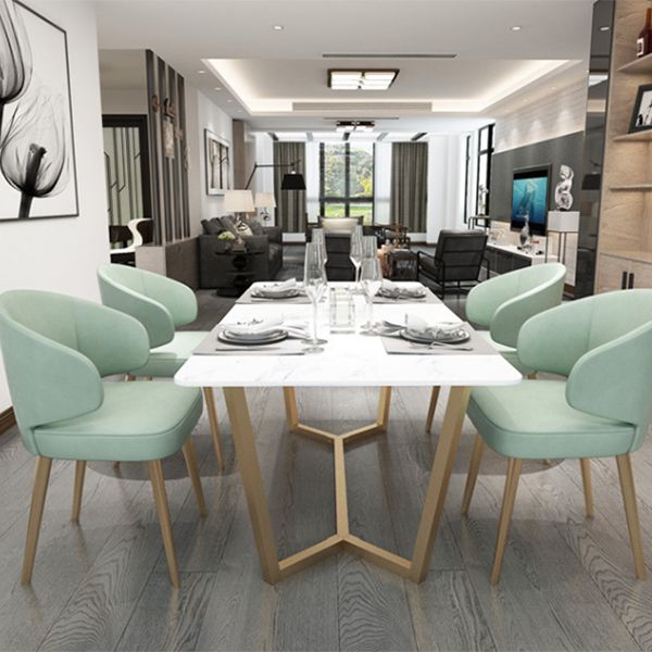 Rectangle Trestle Dining Table Glam Faux Marble Table for Dining Room Kitchen