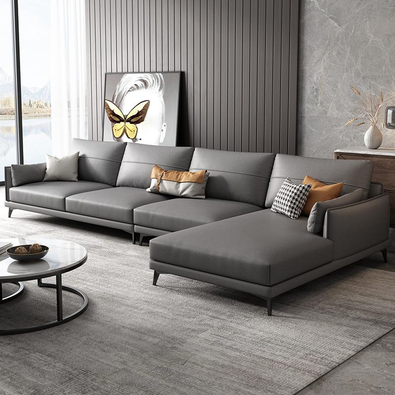 Modern Faux leather Sectional Sofa Dark Gray Cushion Back Sectional for Living Room