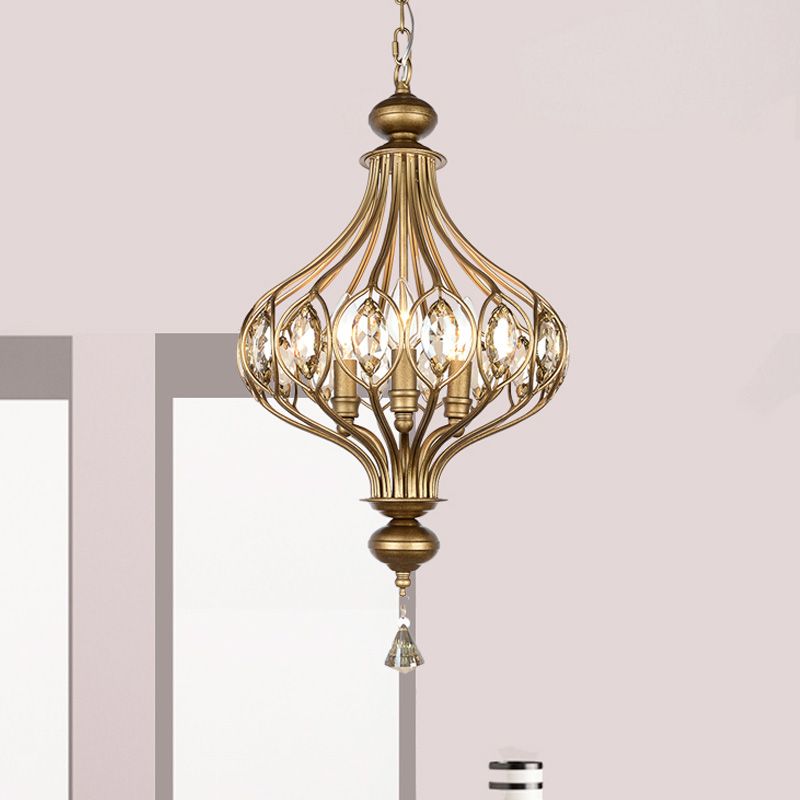 Spherical Ceiling Hanging Lantern Vintage Crystal Gold Chandelier for Hallway