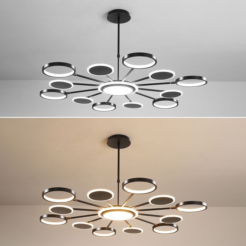 Accesorio de iluminación colgante de círculo acrílico Estilo moderno LED Black Hanging Chandelier