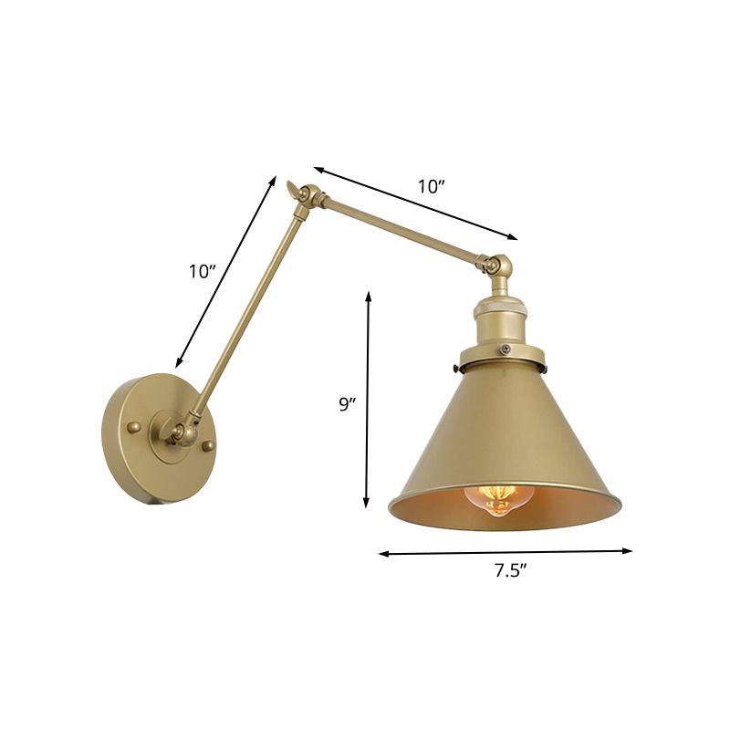 Iron Gold Finish Sconce Lamp Swing Arm 1-Head Industrial Plug-In Wall Mounted Light with Swing Arm