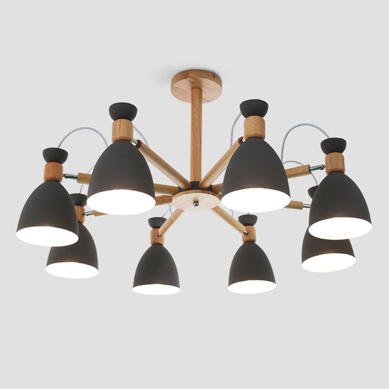 Modern Creative Macaron Pendant Light Wooden Sputnik Hanging Lamp with Wrought Iron Shade