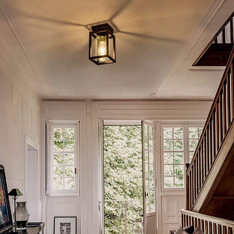 Iron and Glass Semi Flush Industrial 1 - Light Ceiling Semi Flush in Black