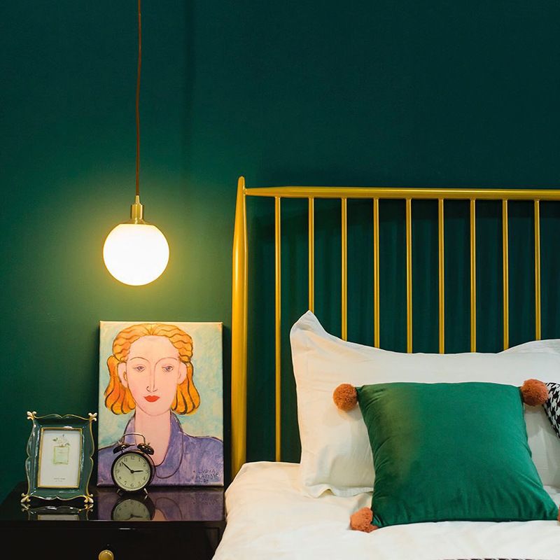 Nordic Modern Spherical Shape Pendant Light Frosted White Glass 1 Light Suspension Light for Bedroom