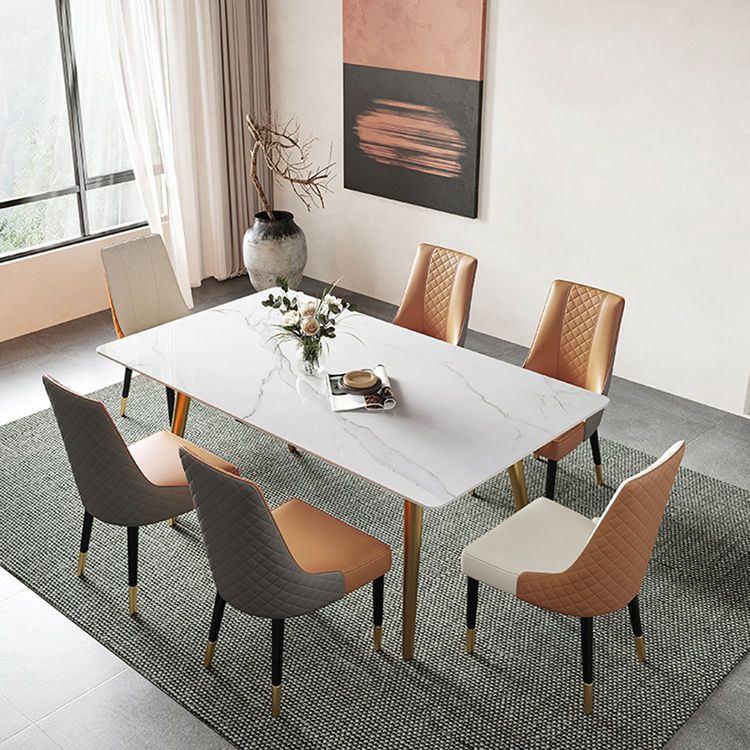 Metal Contemporary Rectangular Dining Table Sintered Stone Dining Table with Trestle Base