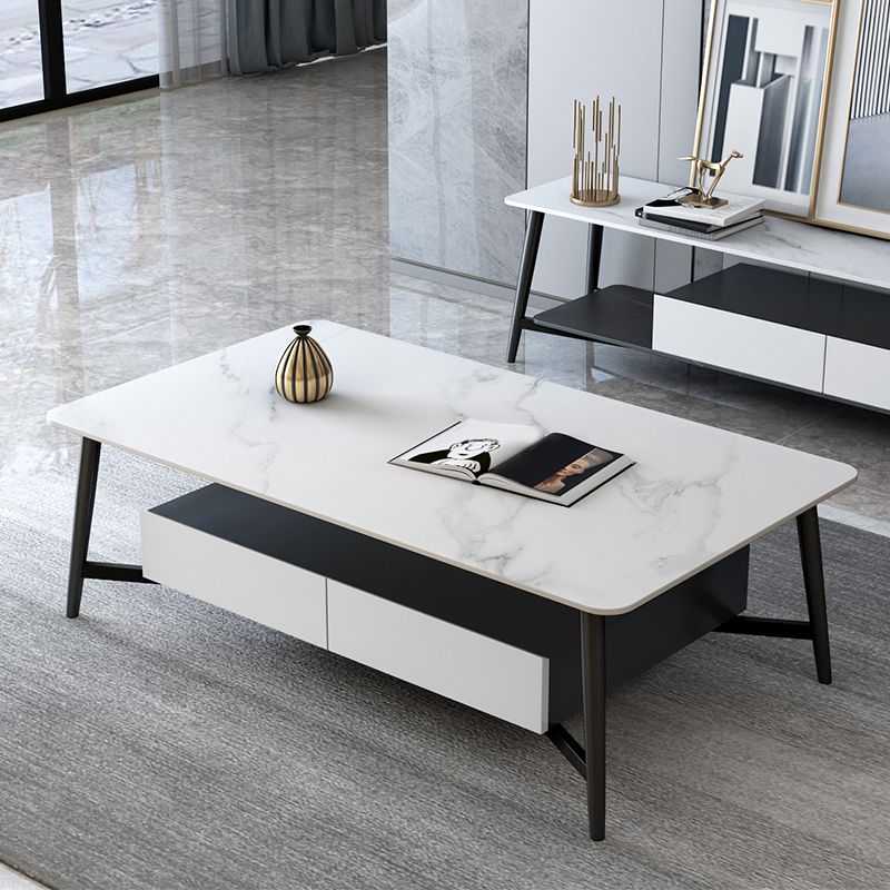 Slate 4 Legs 1 Coffee Table Rectangle Cocktail Table with Storage Drawers