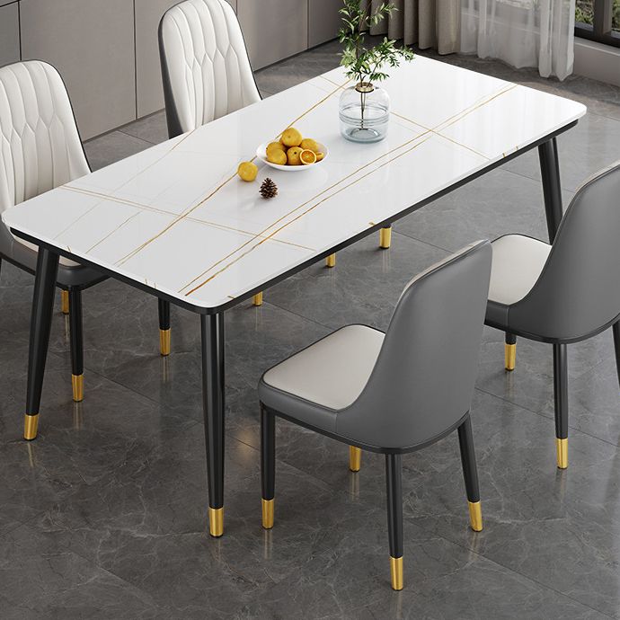 Metal 4 Legs Dining Table Contemporary Rectangle Stone Top Dining Table for Living Room