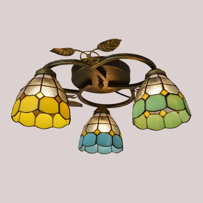 3-Light Ceiling Lamp Tiffany Style Glass Ceiling Lighting for Living Room