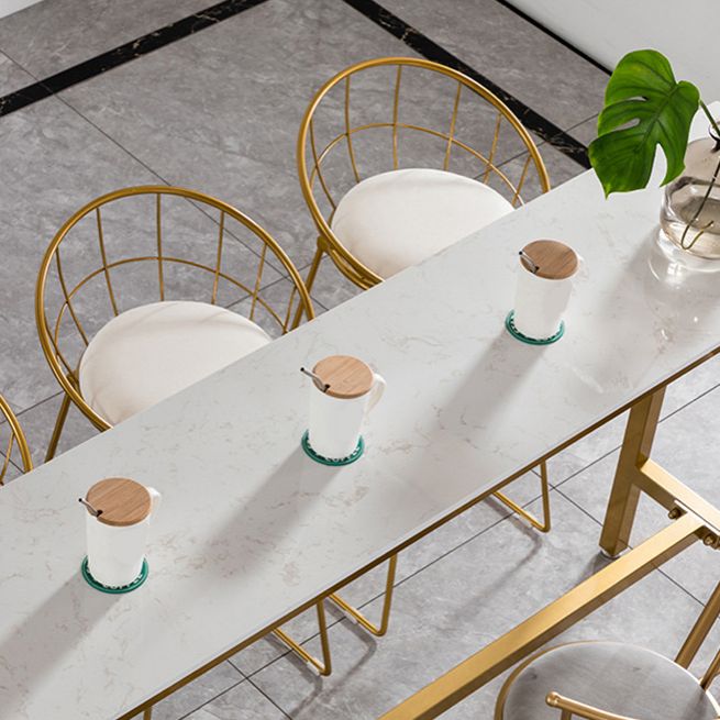 Gold Metal Base Dining Stools Low Back Round Bar Stools with Footrest