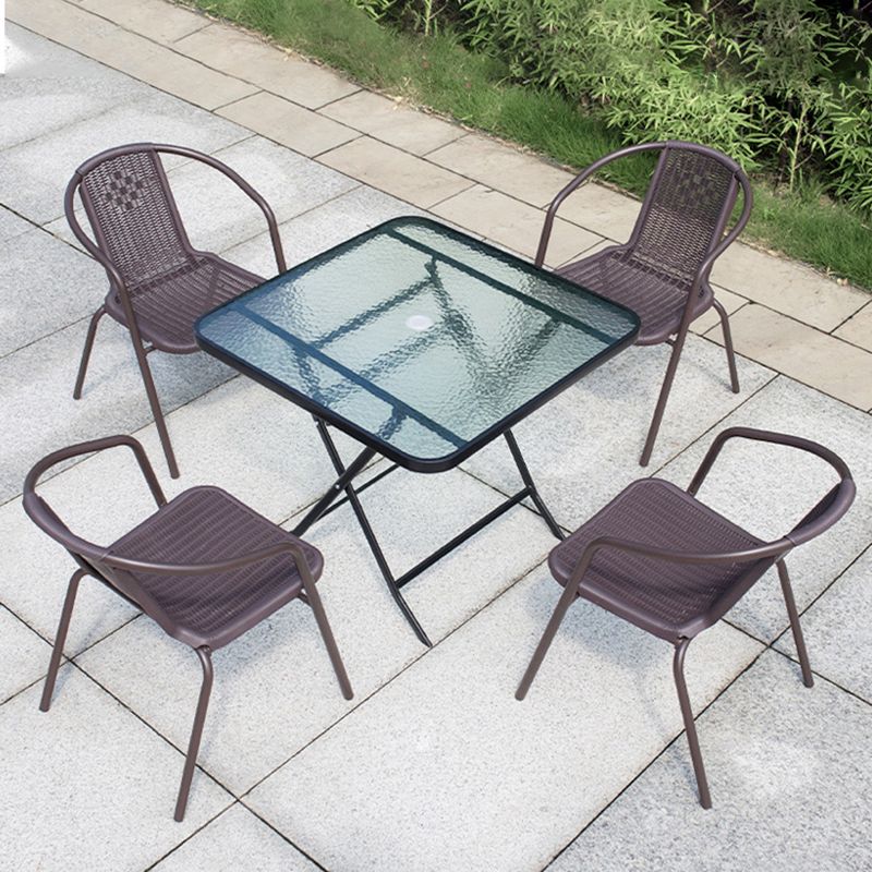 Tropical Rattan Outdoor Bistro Chairs Stacking Outdoors Dining Chairs with Arm