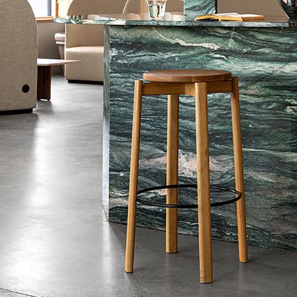 Contemporary 29.5-inch Backless Bar Stool with Solid Wood Base