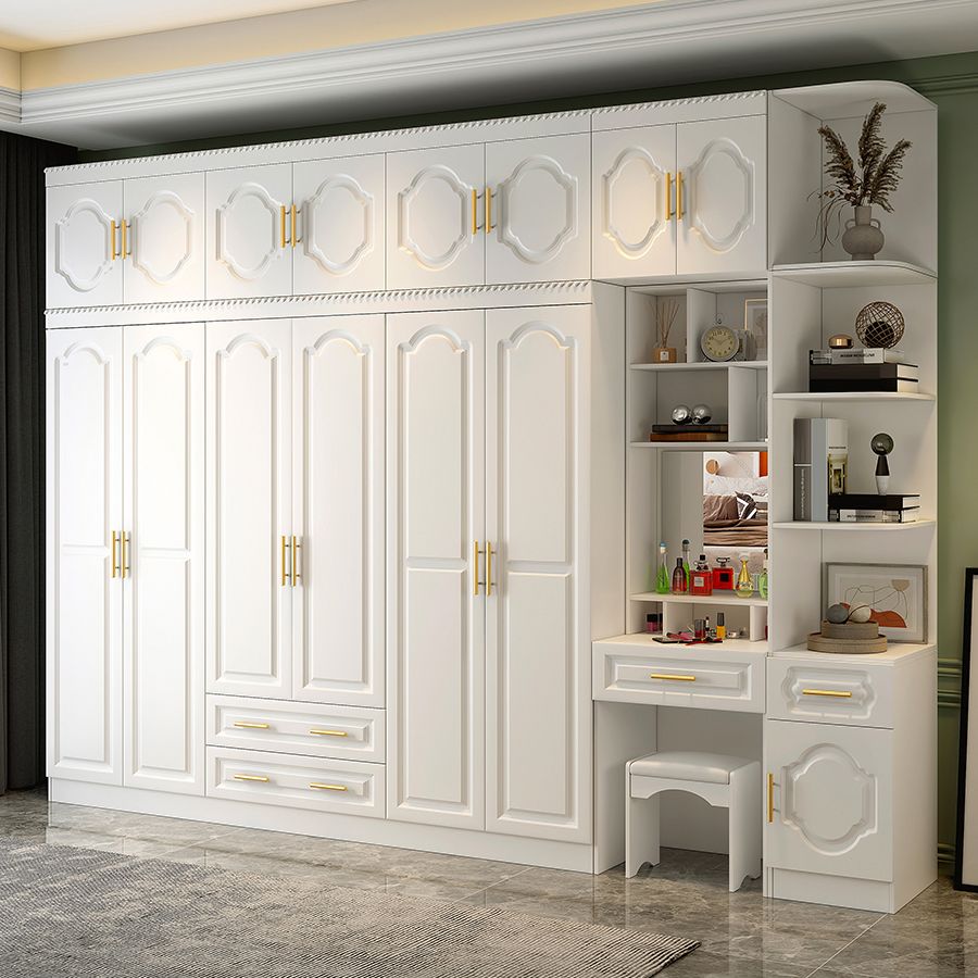 French Country Wardrobe Armoire Engineered Wood Wardrobe with Solid Wood Clothing Rod