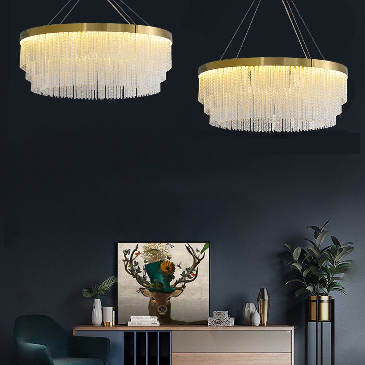 Prismatic Crystal Glass Tiered Chandelier Minimalist Gold LED Pendant Lighting Fixture