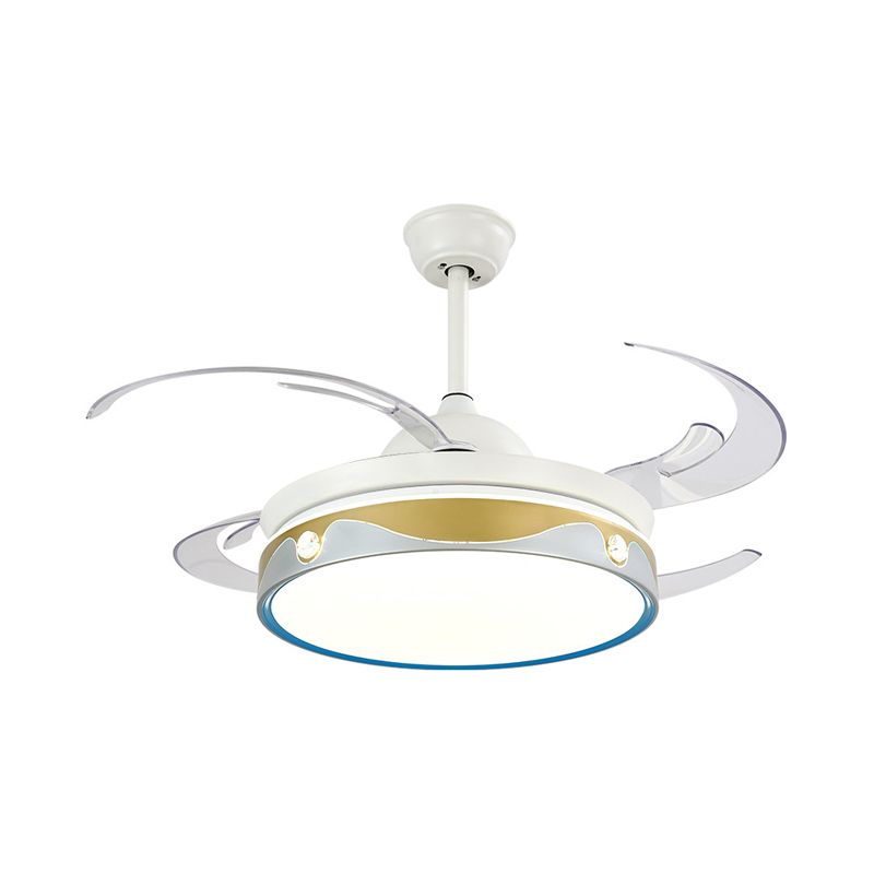 47" W LED Bedroom Semi Flush Light Modernist White 4 Clear Blades Ceiling Fan Lamp with Round Acrylic Shade