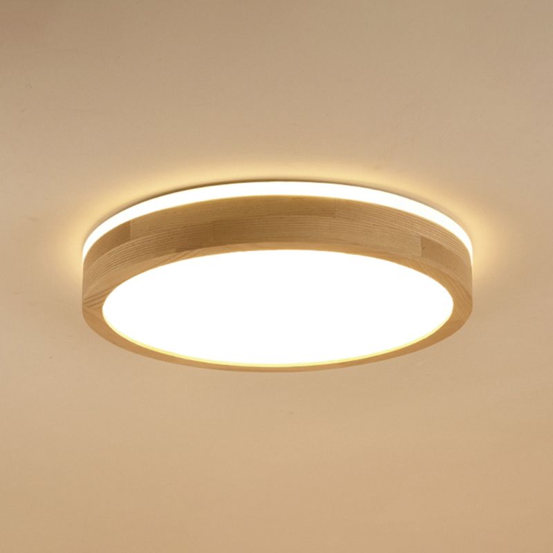 Wood Round Shape Flush Mount Light Modern 1 Light Flush Mount Lighting Fixtures in Brown