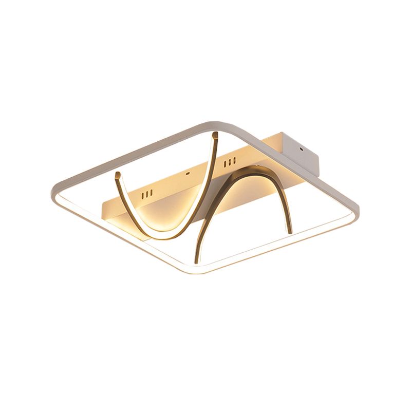 Square Frame Bedroom Flush Mount Silica Gel Modern LED Ceiling Light with Dual Curved Line in Black-White, Warm/White Light