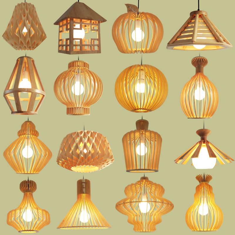 Simplicity Shaded Suspension Lighting Wood 1-Light Restaurant Pendant Light Fixture