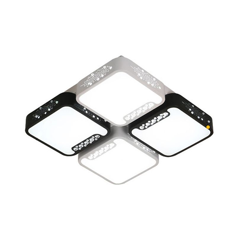 Apparecchio da soffitto per soggiorno a 4/6 luci Lampada da incasso semplice in bianco e nero con paralume acrilico rettangolare/quadrato in luce calda/bianca/3 colori