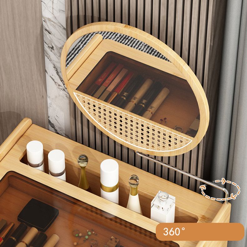 Mid-Century Modern Wood Vanity Makeup Table Vanity Mirrorl with Drawers for Bedroom