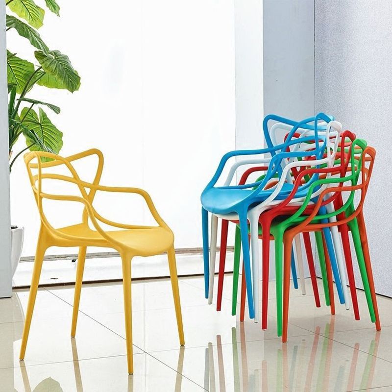 Contemporary Style Dining Armchair Plastic Open Back Dining Chair