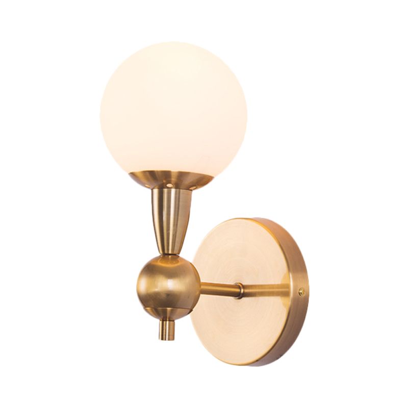 Spherical Sconce Light Minimal Hand Blown Glass 1/2-Bulb Bedroom Wall Sconce in Gold