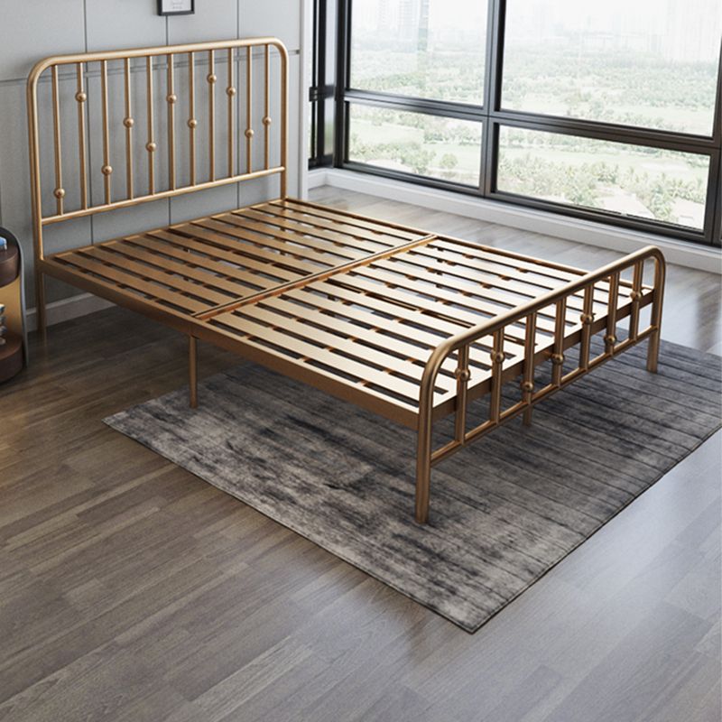 Glam Slat Bed Rectangular Spindle Headboard with Metal Legs Bed