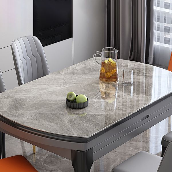 Round Sintered Stone Dining Table Modern Extendable Furniture with 4 Legs for Apartment