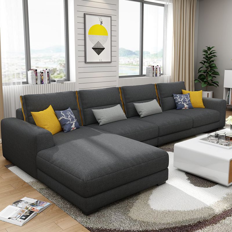 Scandinavian Cotton Blend Square Arm Sofa & Chaise for Living Room