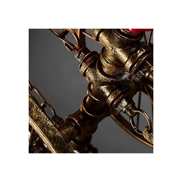 Wheel Design Metal Island Lamp Vintage Stylish 2 Heads Restaurant Island Pendant Lighting in Brass