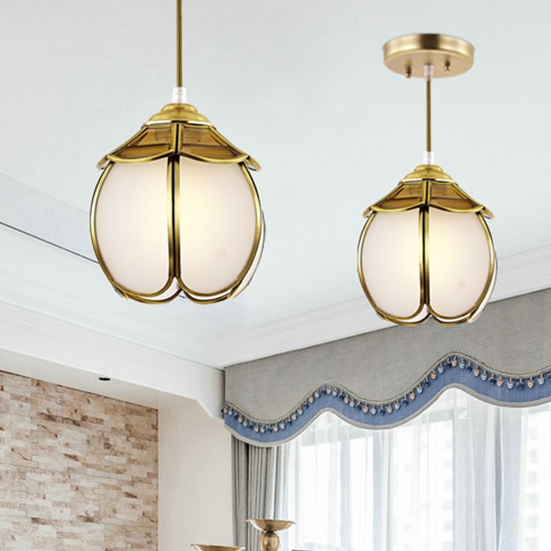 Colonial Scalloped Drop Lamp 1 Head White Glass Pendant Ceiling Light for Living Room