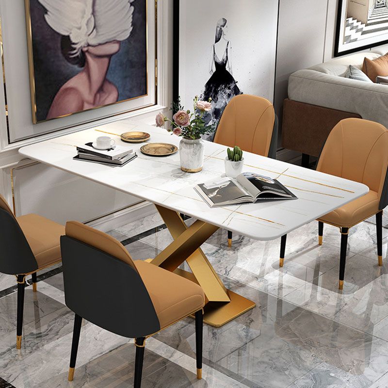 Luxury Dining Room Dinner Table Stone Rectangle Pedestal Dining Table