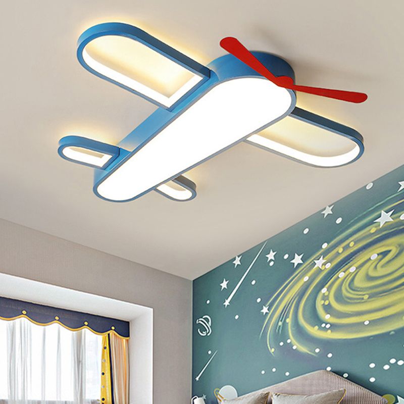 Cartoon Airplane Shaped Ceiling Mount Light Acrylic Shade Creative Boys Room LED Ceiling Lamp in Blue