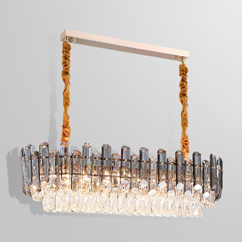 Modern Metal Ceiling Light Rectangle Shape Island Lamp with Crystal Shade for Living Room