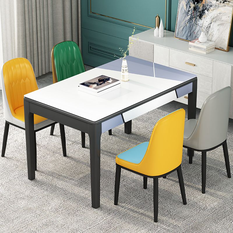 Glass Dining Table Mid-Century Style 4 Legs Base Rectangle Table for Dining Room