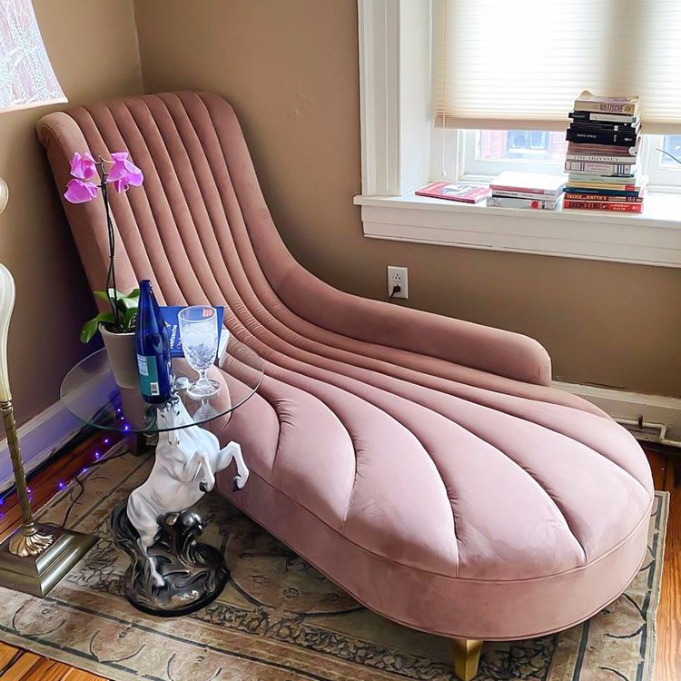 Luxury Style Velvet Chaise Lounge Bedroom Recessed Arms Chaise