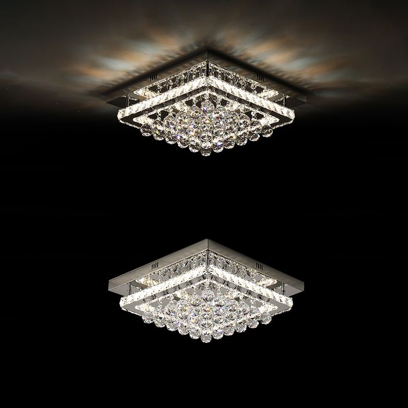 Lampade da incasso in metallo argentato Lampade da soffitto moderne per camera da letto quadrata con paralume in cristallo