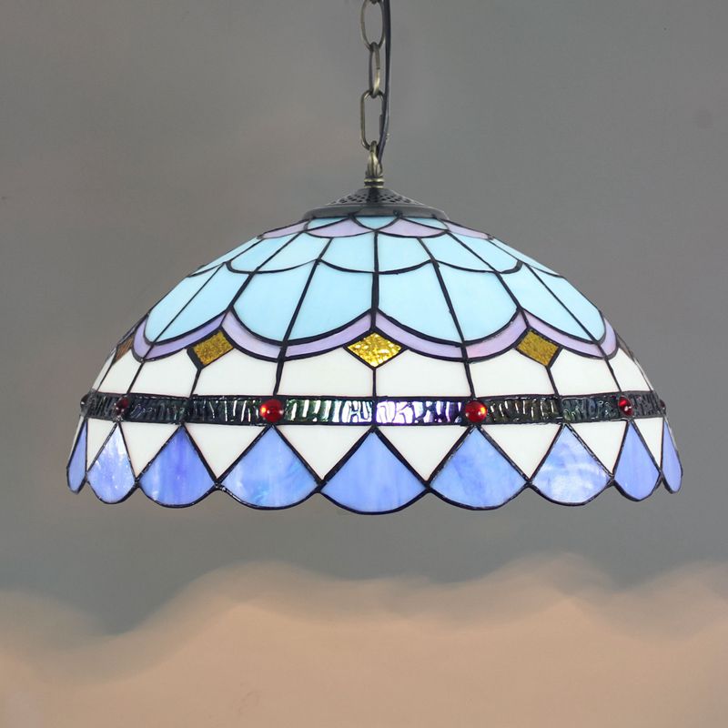 Tiffany-Style Dome Ceiling Light 1-Light Stained Glass Hanging Pendant Light for Restaurant
