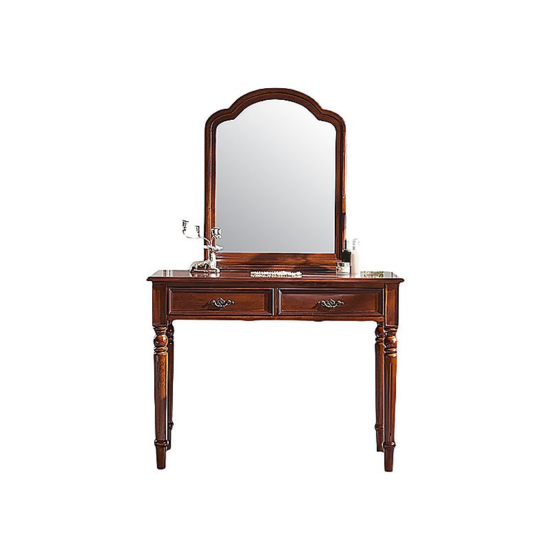 Brown Solid Wood Vanity Set with Stool Set 17.71" Wide Dresser with 2-Drawer