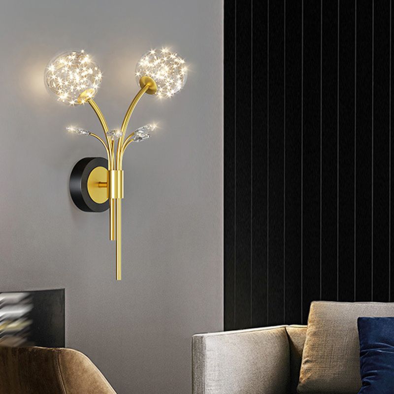 Modern Style Spherical Shape Wall Sconce Glass 2 Light Sconces for Bedroom