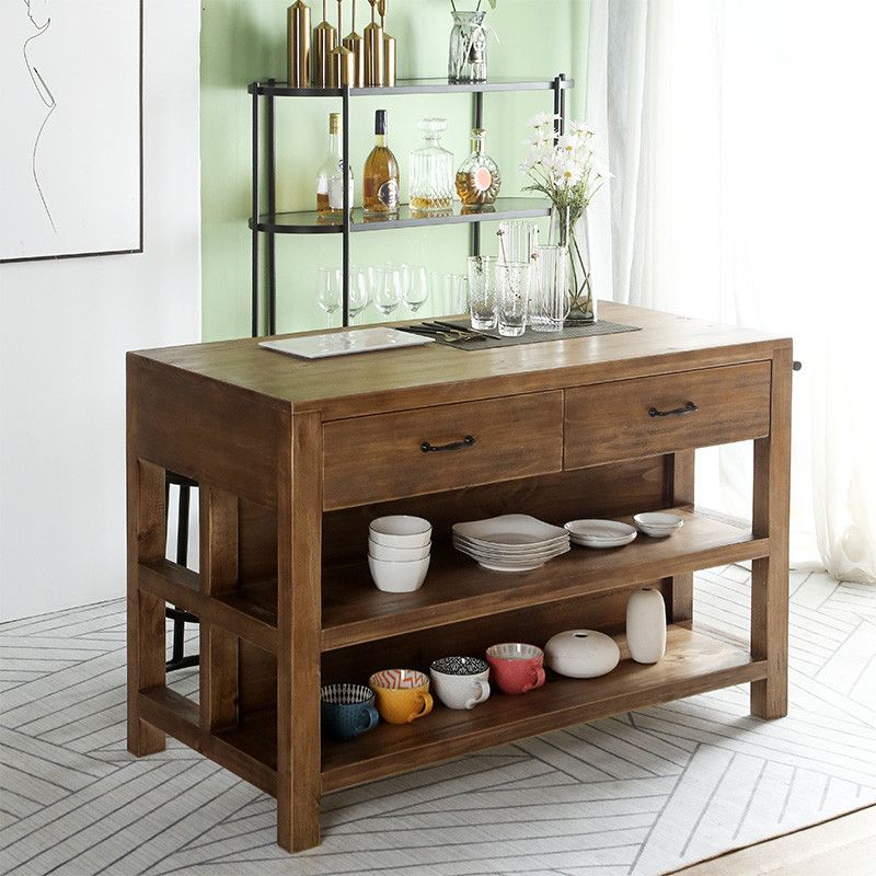 Traditional Stationary Kitchen Island Set Wood Rectangular Kitchen Island Set for Home Use