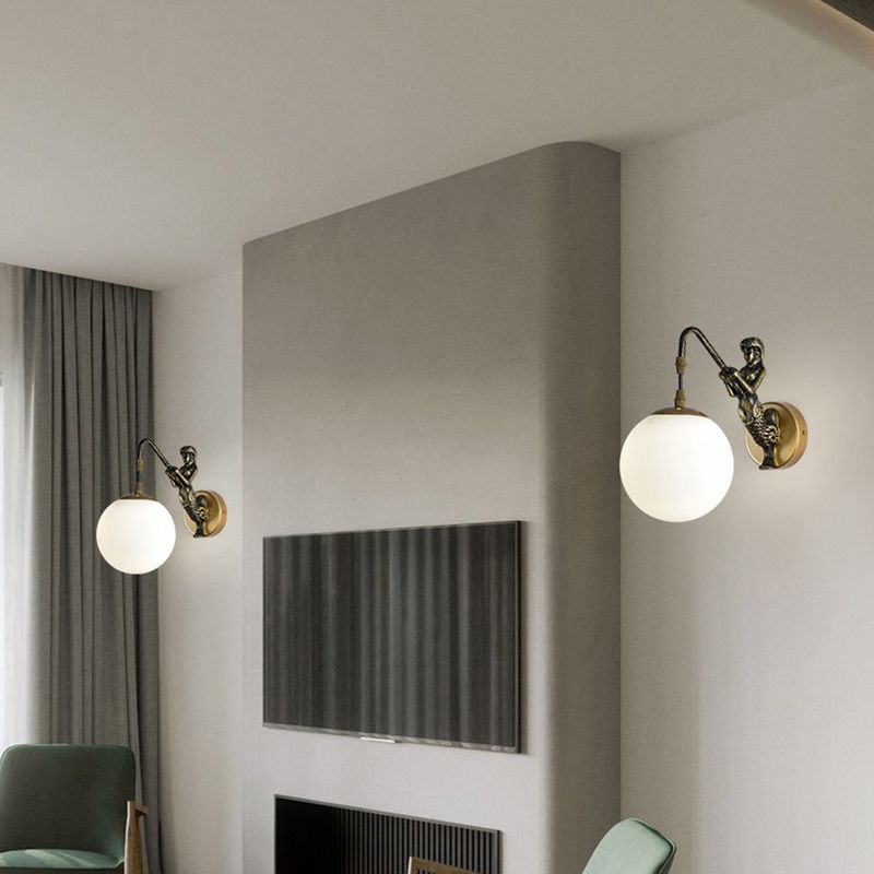 Simplicity Style Glass Orb Wall Lamp Creative Mermaid Shaped Single Bulb Metal Sconce Light for Staircase Corridor