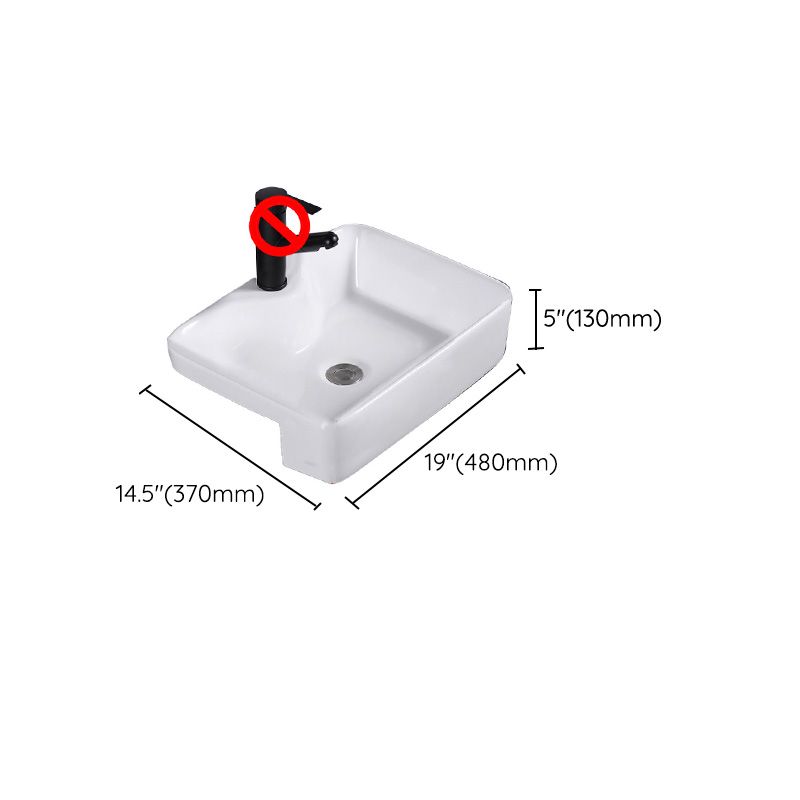 Modern Semi-Recessed Vessel Porcelain with Overflow And Drain Assembly Bathroom Sink