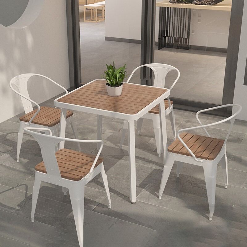 Industrial Metal Outdoors Dining Chairs Open Back Patio Arm Chair