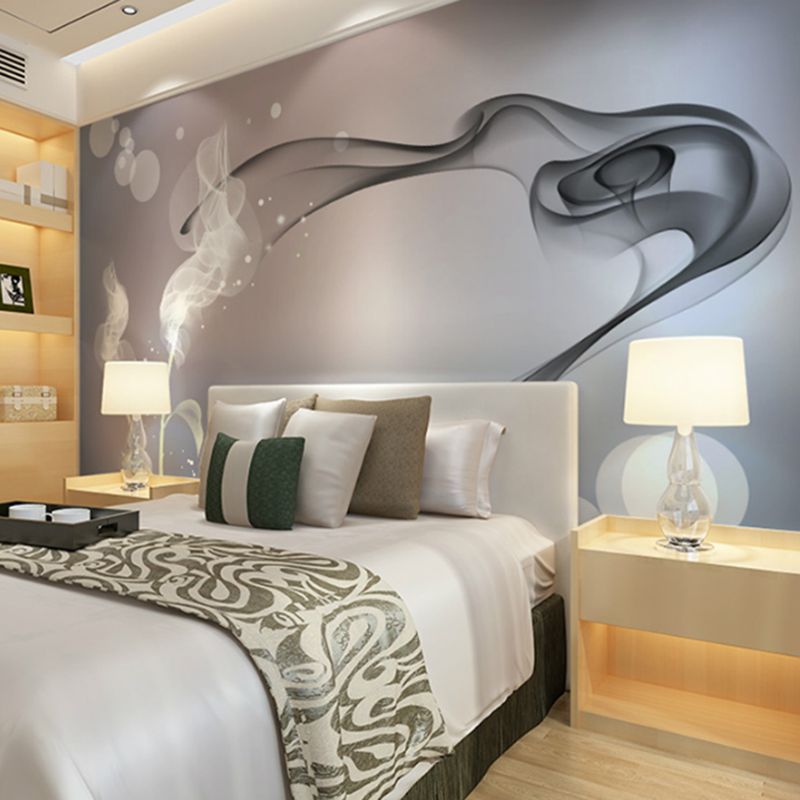 Full Size Wall Decor Black and White 3D Print Smoke Non-Woven Textured Wall Mural for Gallery, Personalized Size Available