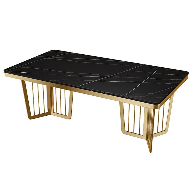 Traditional Luxury Style Dining Table Rectangle Sintered Stone Table with Gold Frame