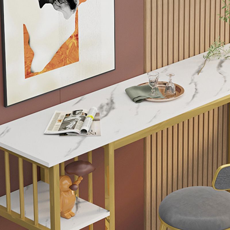 Rectangle Faux Wood Top Bistro Table Modern Pub Table with Metal Frame