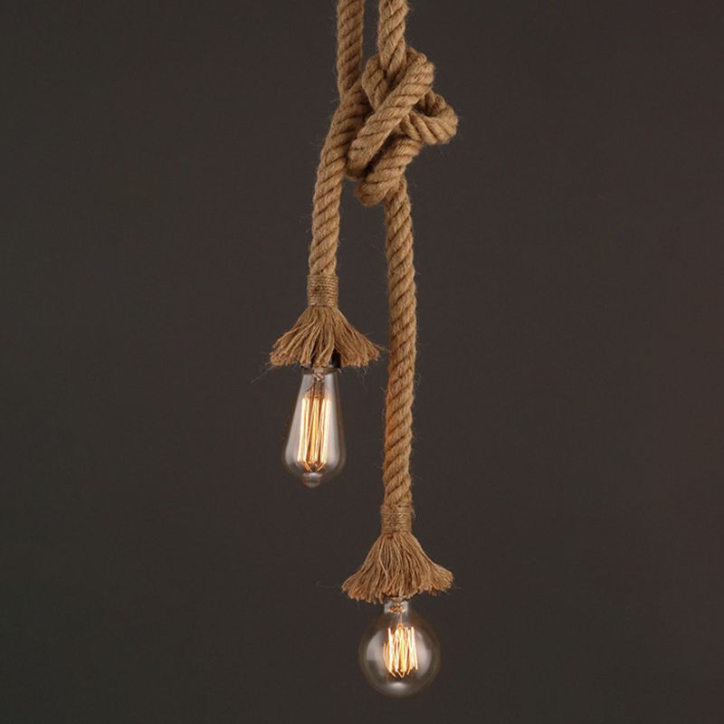 Single Light Hemp Rope Pendant Light Industrial Style Bare Bulb Coffee Shop Decorative Lighting Fixture