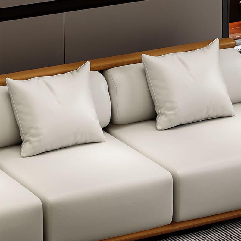 Assembled Genuine Leather Living Room Recessed Arm Modular Sofa & Chaise