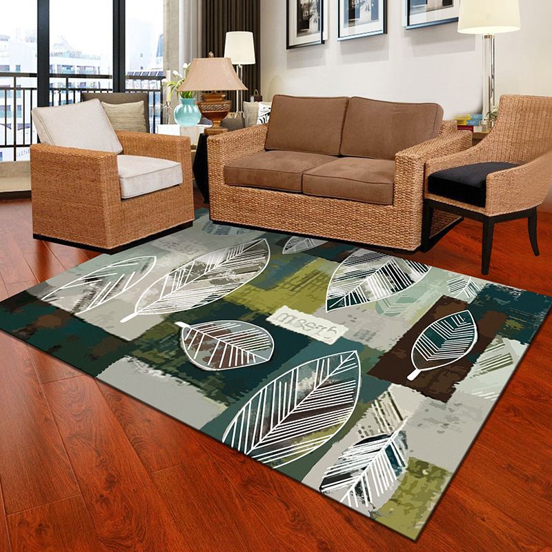 Multicolor Geometric Botanical Rug Synthetics Modern Carpet Stain Resistant Non-Slip Washable Rug for Home